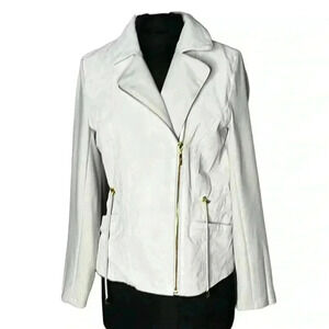 Iman Genuine Leather Off White Jacket Size S